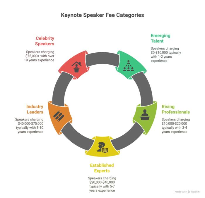 Keynote speaker speaking fee ranges infographic