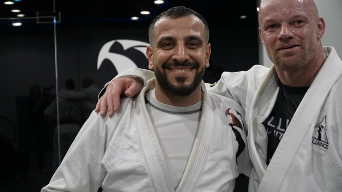 Chad E Foster at BJJ Alliance Dubai, demonstrating martial arts training